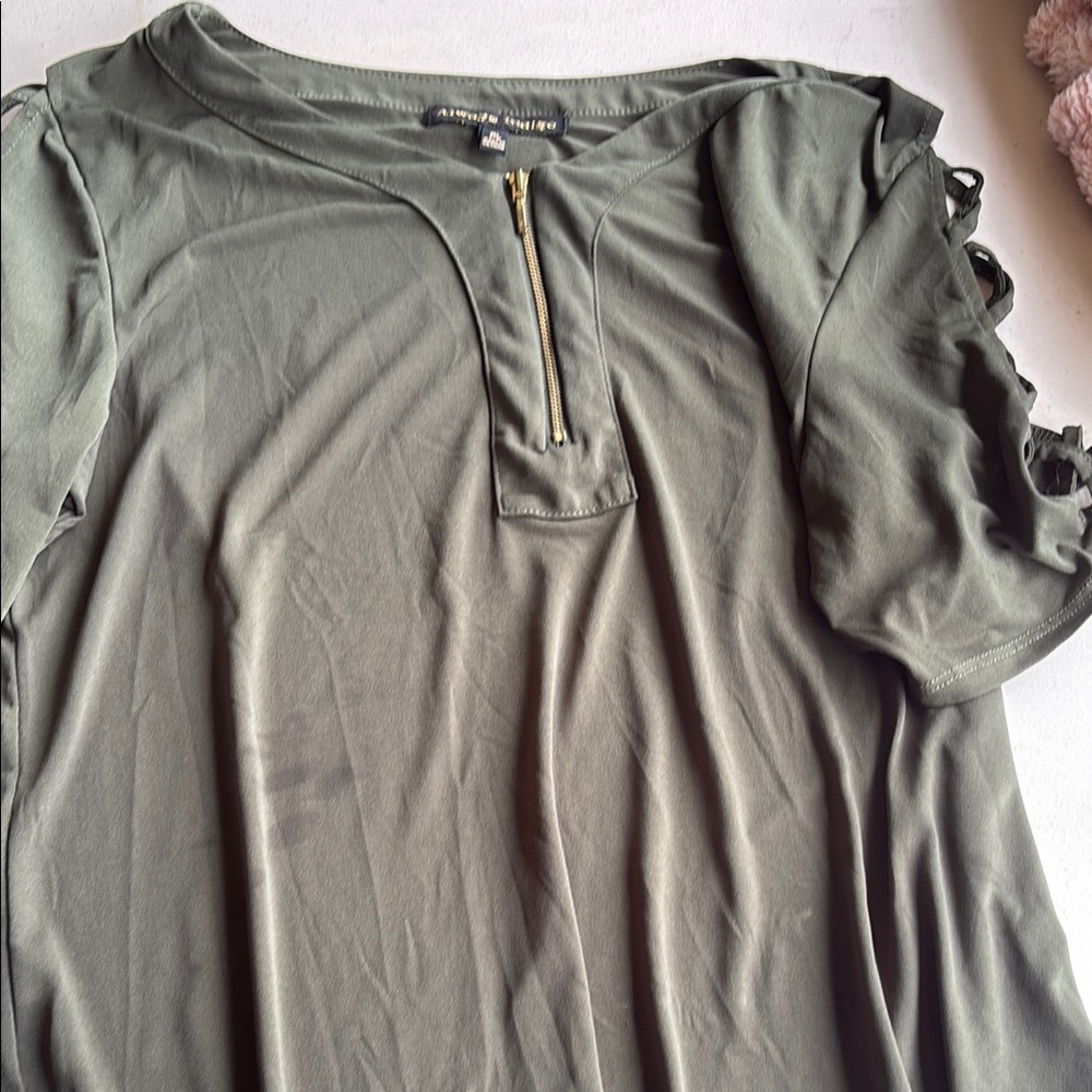 a new day Olive Green Blouse with Zipper Detail